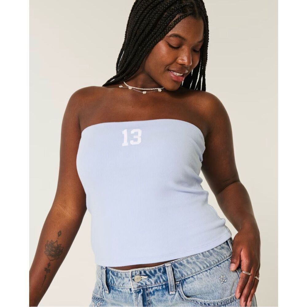 Hollister Light Blue Ribbed Strapless Tube Top Size Large New